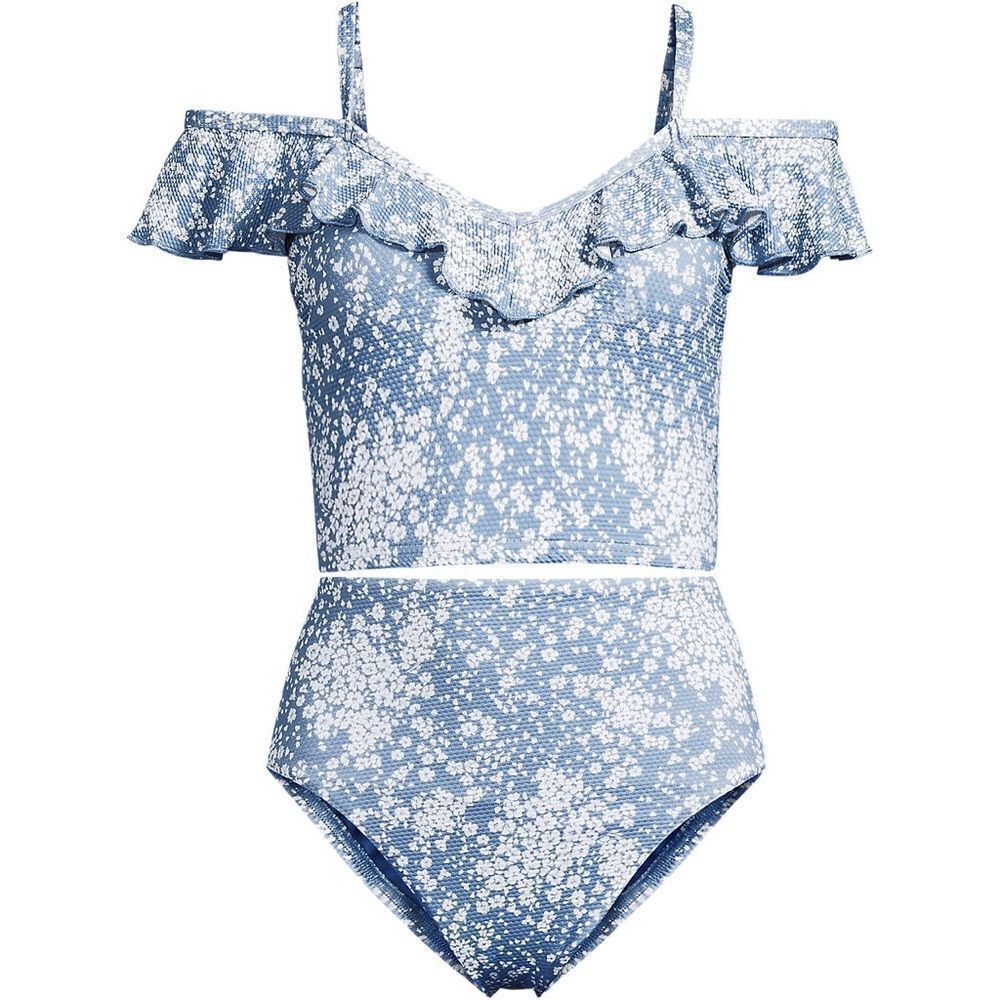 Land's End Two Piece Pique Ruffle Midkini and bottom Meadow Dixie floral Var